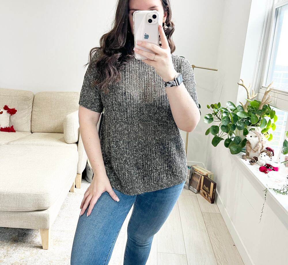 Eileen Fisher Black Loose Knit Short Sleeve Sweater Size XS
